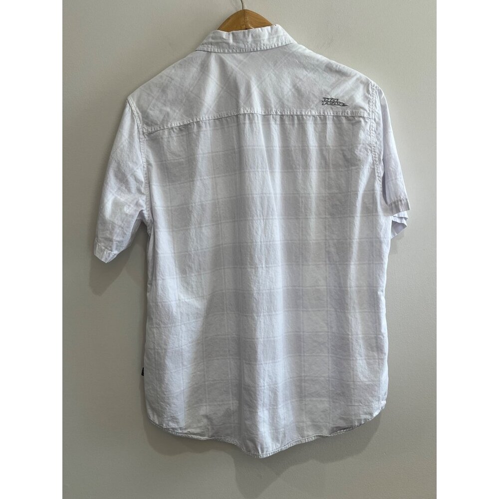 Y2K No Fear Button Up Shirt Mens L White Pockets Double Stitching Short Sleeve - Picture 3 of 9